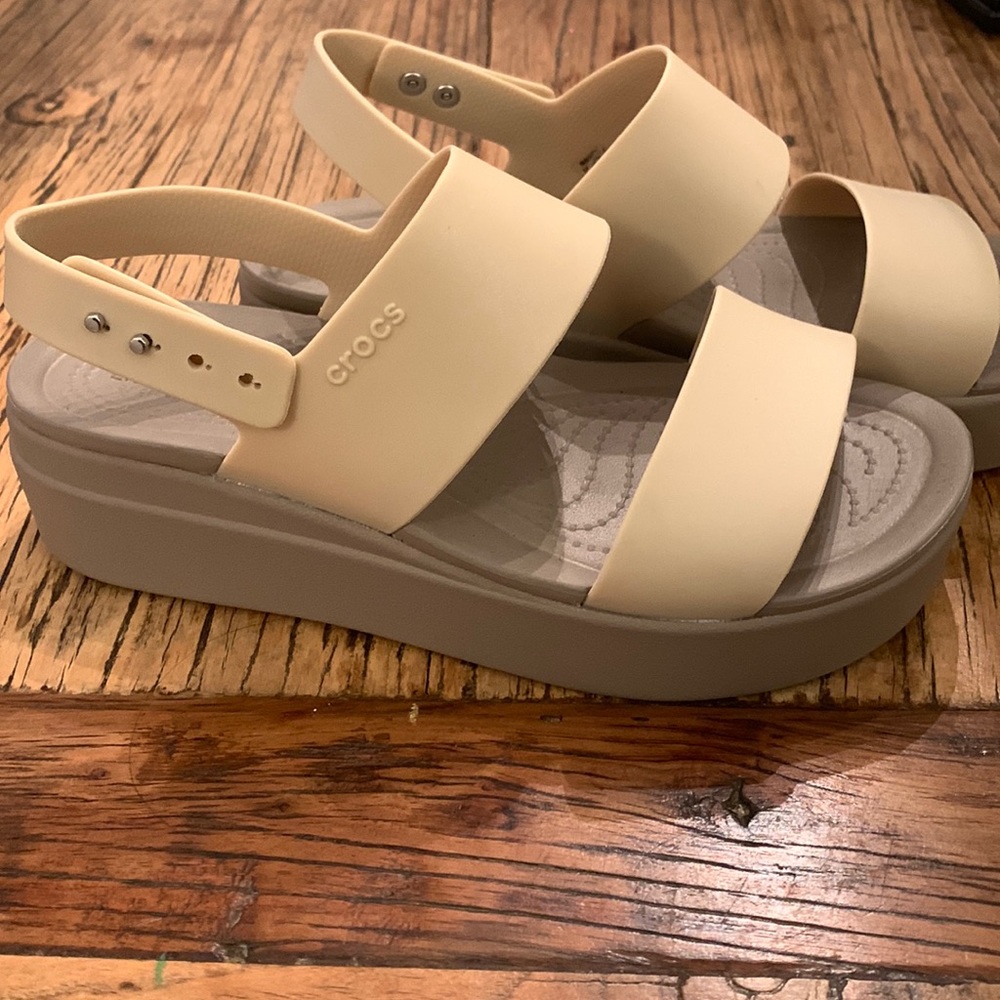 Beige Brooklyn Crocs Wedges